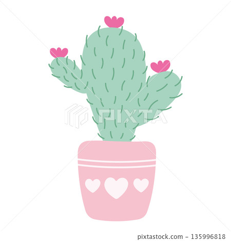Sweet pastel cactus. Hand-drawn cute cactus in a pot in pastel colors, isolated on a transparent background. PNG and vector illustration Sweet pastel cactus. Hand-drawn cute cactus in a pot in pastel colors, isolated on a transparent background. PNG and vector illustration 135996818