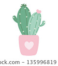 Cute love cactus. Handdrawn cute couple cactus in pastel tones, isolated on a transparent background. PNG and Vector illustration 135996819