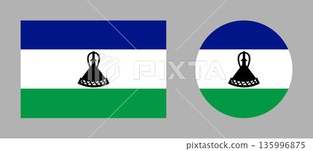 National round, rectangular flag of Lesotho. Set of Lesotho Flag circle, rectangle icons. Flag of Lesotho badge templates. 135996875
