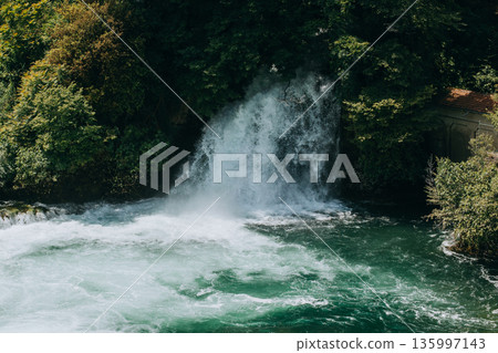 Amazing waterfalls in a natural park Krka, Croatia. Travel destination in Croatia. Amazing waterfalls in a natural park Krka, Croatia. Travel destination in Croatia. 135997143