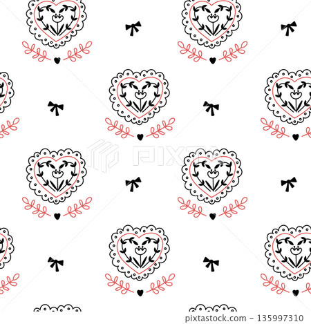 Black and red hearts seamless pattern. Saint Valentines seamless pattern. Love pattern. Black and red hearts seamless pattern. Saint Valentines seamless pattern. Love pattern. 135997310