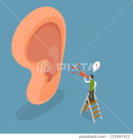 3D Isometric Flat Vector Illustration of Gossip, Megaphone Designed For Shouting Out into an Ear 135997421