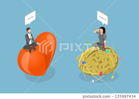 3D Isometric Flat Vector Illustration of Feeling Vs Thinking, MBTI - Myers Briggs Type Indicator 3D Isometric Flat Vector Illustration of Feeling Vs Thinking, MBTI - Myers Briggs Type Indicator 135997434