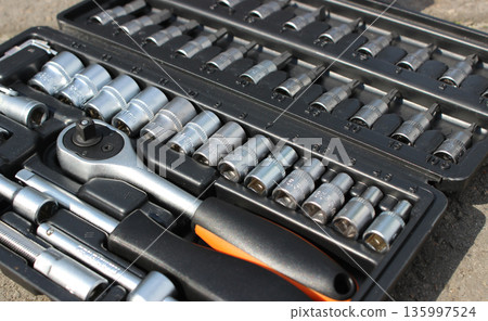 Detailed View Of Hand Tools In Plastic Box Stock Photo Detailed View Of Hand Tools In Plastic Box Stock Photo 135997524