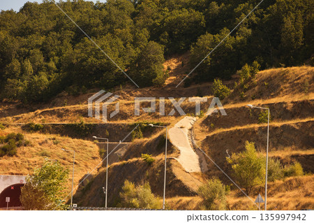 A road for summer travel on a sunny day in August 2025 135997942