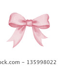 Pink satin or silk bow. Watercolor illustration, isolated on a white background. Hand-drawn. For gift design, greeting cards, wedding invitations, elegant wrap, and party design 135998022
