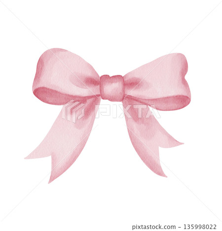 Pink satin or silk bow. Watercolor illustration, isolated on a white background. Hand-drawn. For gift design, greeting cards, wedding invitations, elegant wrap, and party design Pink satin or silk bow. Watercolor illustration, isolated on a white background. Hand-drawn. For gift design, greeting cards, wedding invitations, elegant wrap, and party design 135998022