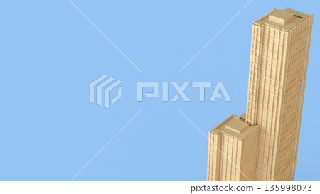 Minimal Wooden Skyscraper Architecture Concept Background 3d render. 135998073