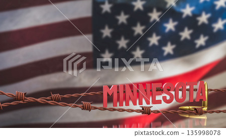 Minnesota State Name with Barbed Wire and Bullet Concept 3d render. 135998078
