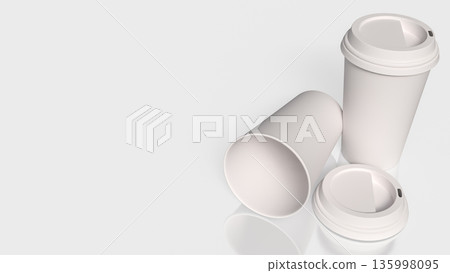 Minimal White Paper Coffee Cups Mockup with Clean Background 3d render. Minimal White Paper Coffee Cups Mockup with Clean Background 3d render. 135998095