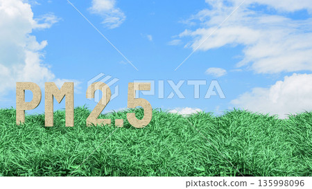 PM25 Air Pollution Level Concept in Green Grass Field 3d render. PM25 Air Pollution Level Concept in Green Grass Field 3d render. 135998096