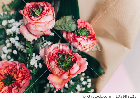 Beautiful bouquet of pink rose flowers. Close-up. Beautiful bouquet of pink rose flowers. Close-up. 135998123