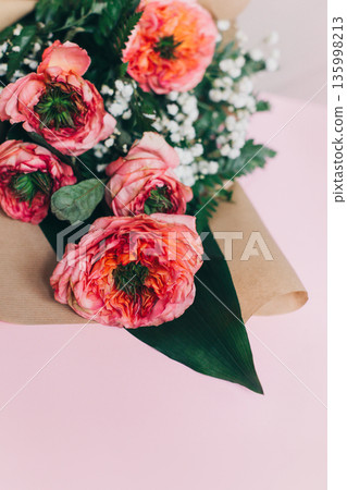 Beautiful bouquet of pink rose flowers. Close-up. Beautiful bouquet of pink rose flowers. Close-up. 135998213