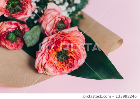 Beautiful bouquet of pink rose flowers. Close-up. Beautiful bouquet of pink rose flowers. Close-up. 135998246