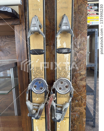 Historic old-fashioned skis Historic old-fashioned skis 135998280
