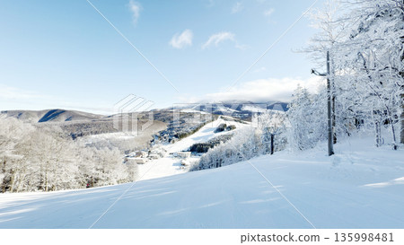 Ski resort: slopes, lifts and blue sky Ski resort: slopes, lifts and blue sky 135998481