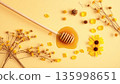 Honey Drizzle with Flowers - Natural Wellness Banner. AI generated image. 135998651