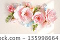 Pink Flowers with Soft Ribbons, Spring Floral Composition. AI generated image. 135998664