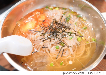 Close-up of cold noodles served at a yakiniku restaurant 135998749