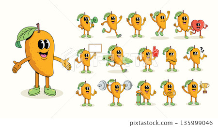 mango collection groovy cartoon illustration 135999046