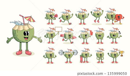 coconut collection groovy cartoon illustration coconut collection groovy cartoon illustration 135999050