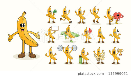 banana collection groovy cartoon illustration banana collection groovy cartoon illustration 135999051