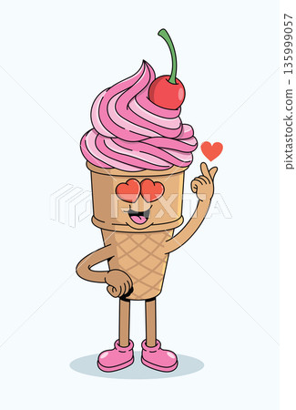 love ice cream cone groovy cartoon illustration love ice cream cone groovy cartoon illustration 135999057