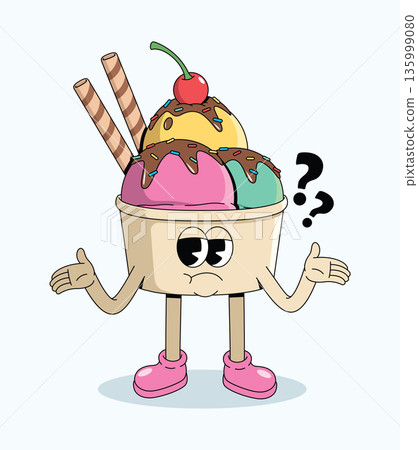 ice cream cup shrugging groovy cartoon illustration ice cream cup shrugging groovy cartoon illustration 135999080