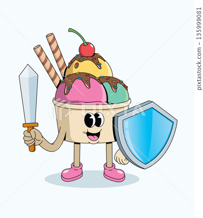 ice cream cup shield groovy cartoon illustration ice cream cup shield groovy cartoon illustration 135999081