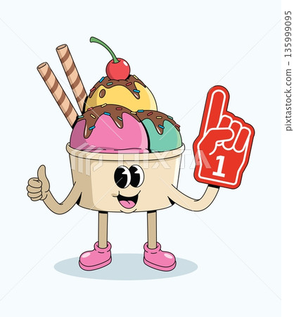 ice cream cup foam finger groovy cartoon illustration ice cream cup foam finger groovy cartoon illustration 135999095