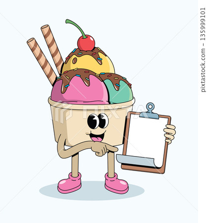 ice cream cup blank note groovy cartoon illustration ice cream cup blank note groovy cartoon illustration 135999101