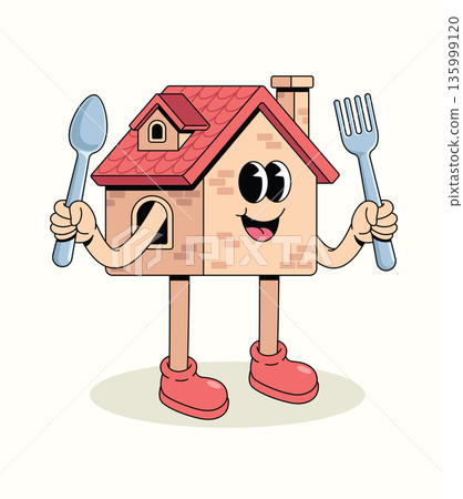 house food groovy cartoon illustration 135999120