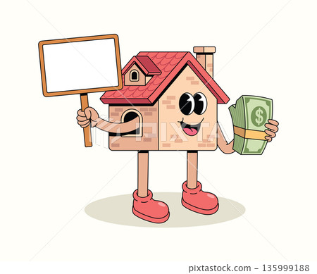 house blank board and money groovy cartoon illustration house blank board and money groovy cartoon illustration 135999188