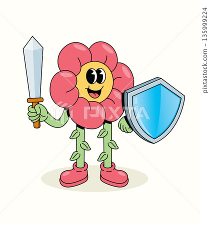 flower protection groovy cartoon illustration 135999224