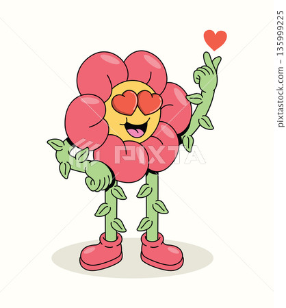 flower love happy groovy cartoon illustration flower love happy groovy cartoon illustration 135999225