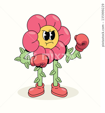 flower boxer groovy cartoon illustration 135999229