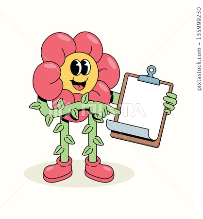 flower blank note groovy cartoon illustration flower blank note groovy cartoon illustration 135999230