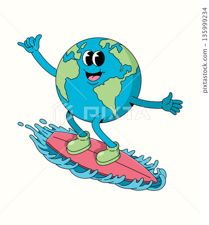 earth surf groovy cartoon illustration 135999234