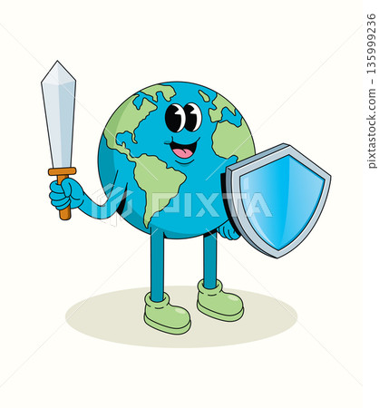 earth protection groovy cartoon illustration 135999236