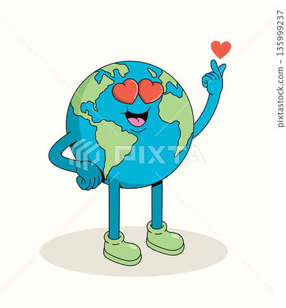 earth love happy groovy cartoon illustration earth love happy groovy cartoon illustration 135999237
