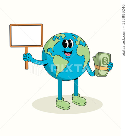 earth blank board and money groovy cartoon illustration 135999246