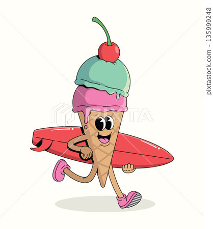 colorful ice cream surf walk groovy cartoon illustration colorful ice cream surf walk groovy cartoon illustration 135999248