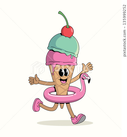 colorful ice cream flamingo groovy cartoon illustration colorful ice cream flamingo groovy cartoon illustration 135999252
