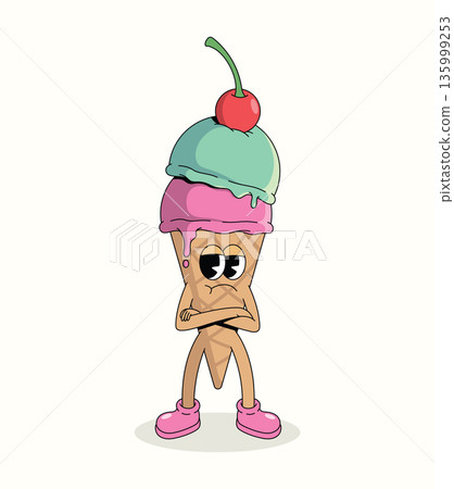 colorful ice cream crossed arms groovy cartoon illustration colorful ice cream crossed arms groovy cartoon illustration 135999253