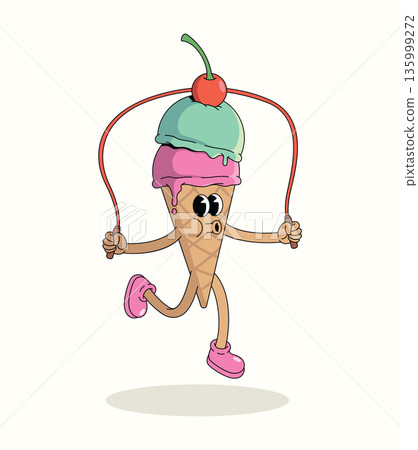 colorful ice cream cone jump rope groovy cartoon illustration colorful ice cream cone jump rope groovy cartoon illustration 135999272