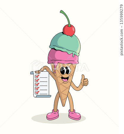colorful ice cream cone checklist groovy cartoon illustration 135999279