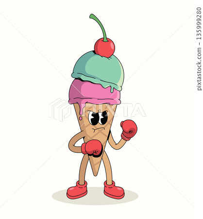 colorful ice cream cone boxer groovy cartoon illustration 135999280