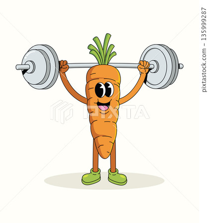 carrot weightlifting groovy cartoon illustration carrot weightlifting groovy cartoon illustration 135999287