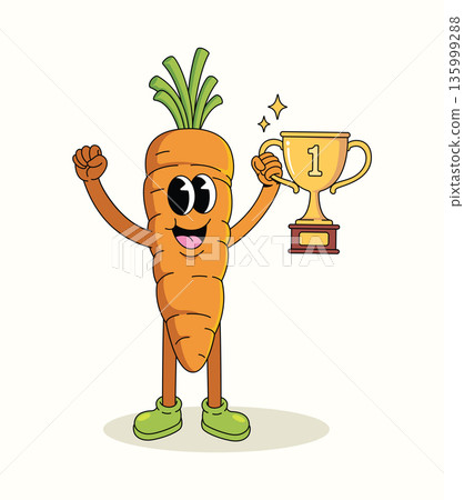 carrot trophy groovy cartoon illustration carrot trophy groovy cartoon illustration 135999288