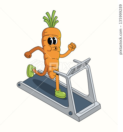 carrot treadmill groovy cartoon illustration carrot treadmill groovy cartoon illustration 135999289